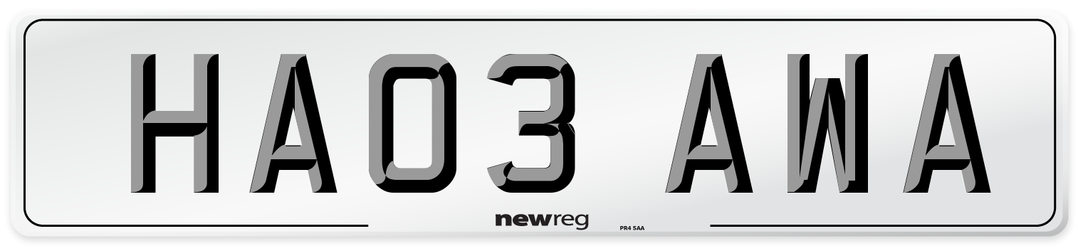 HA03 AWA Number Plate from New Reg